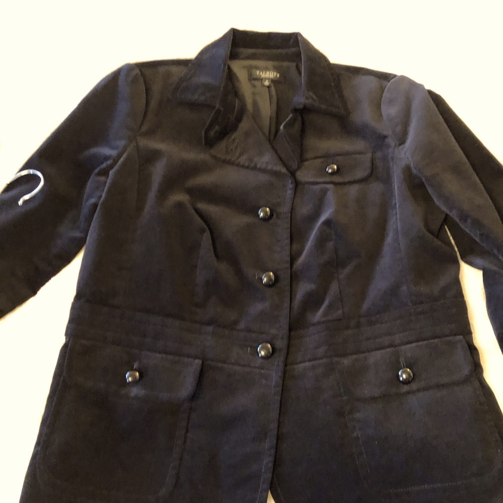 Velvet jacket with peplum ruffle in back. Sz 12.